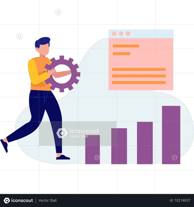 Employee standing near business bar graph  Illustration