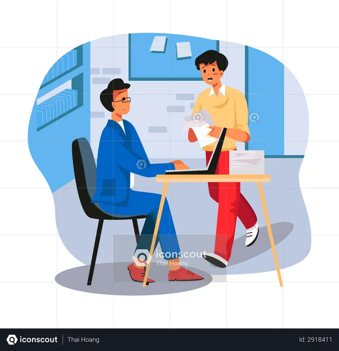 Employee submitting documents to manager  Illustration