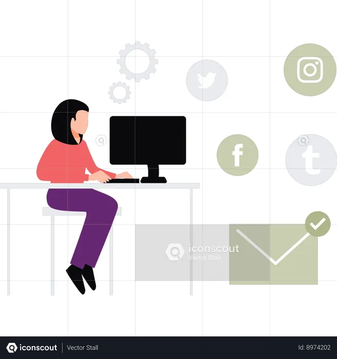 Employee surfs on social media  Illustration