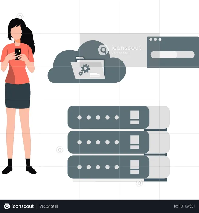 Employee uploads business file on company server  Illustration