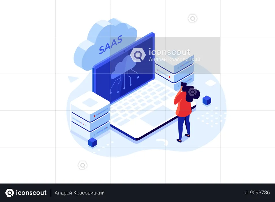 Employee uses cloud technology  Illustration