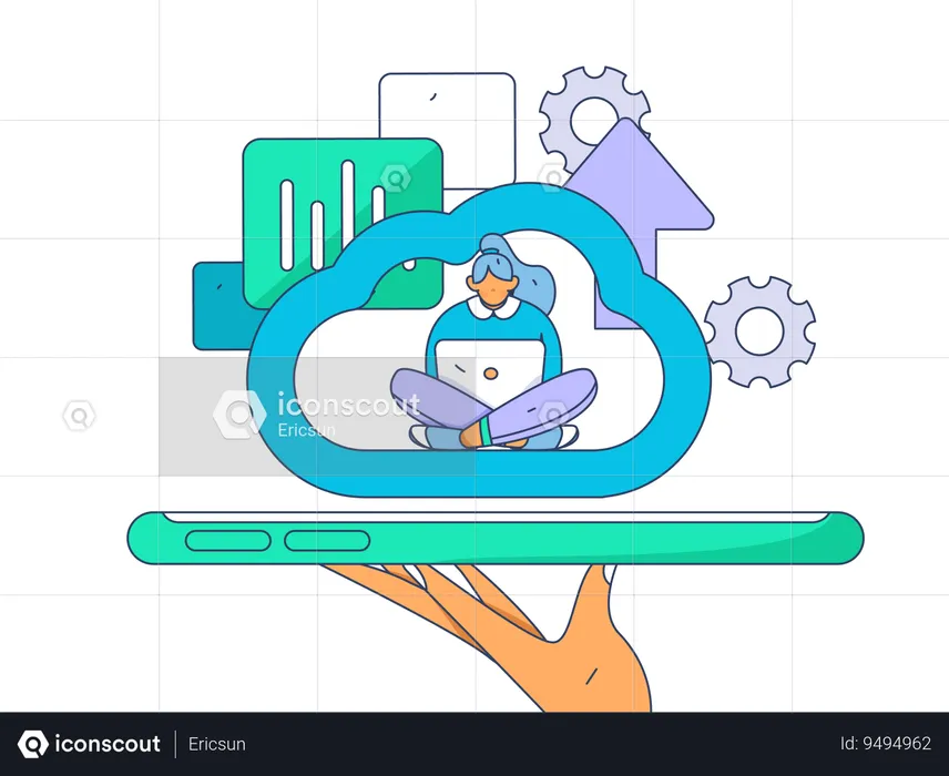 Employee uses cloud uploading feature  Illustration