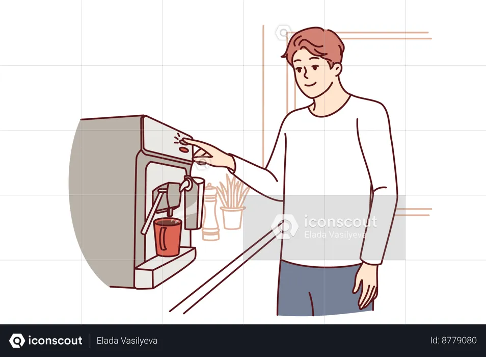 Employee uses vending machine for coffee  Illustration