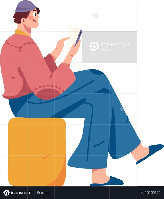 Employee using mobile chatting with friend  Illustration