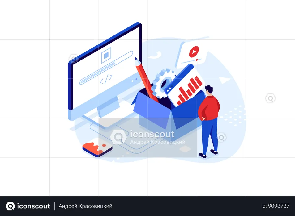 Employee views at data loading on webpage  Illustration