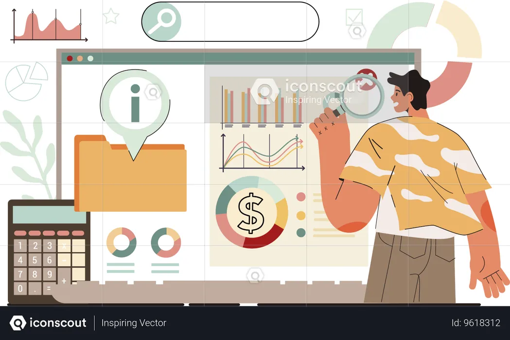 Employee views at stock market data  Illustration