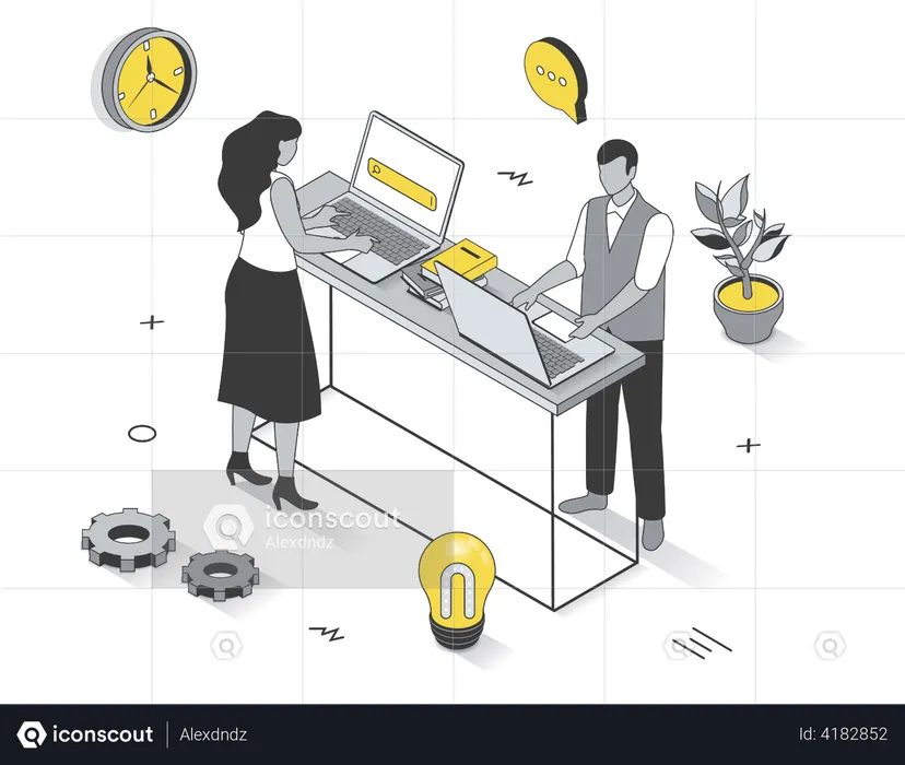 Employee working as coworking space  Illustration