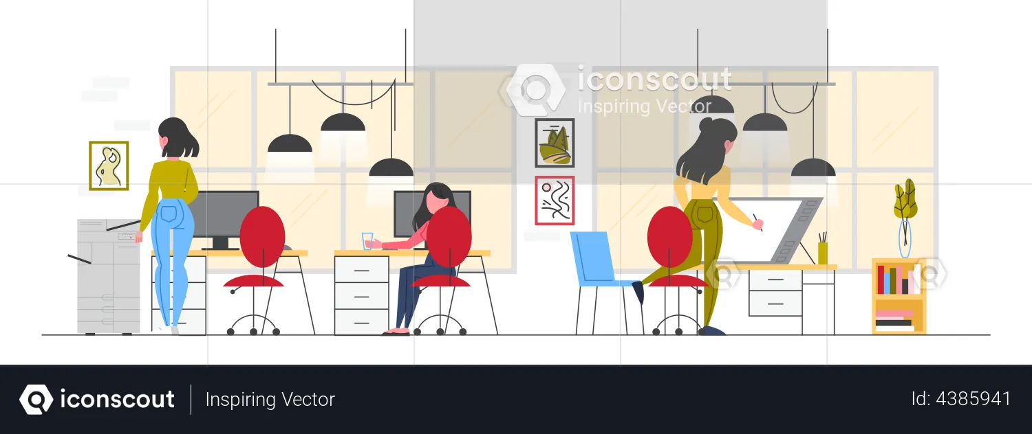 Employee working at co working space  Illustration