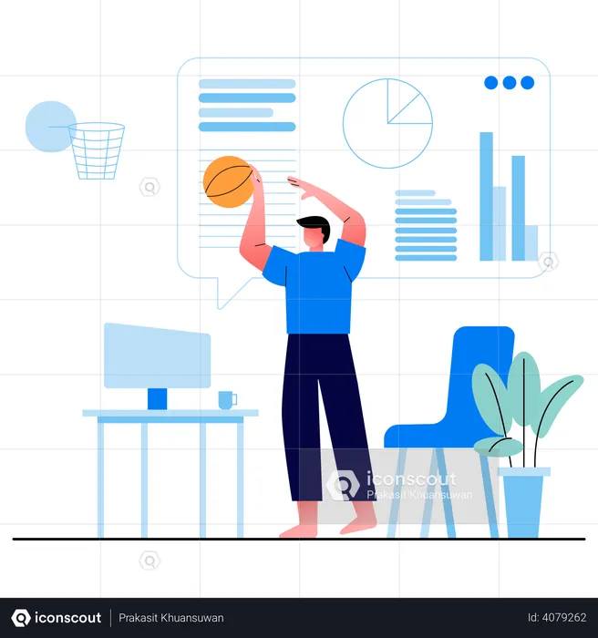 Employee working from home and playing with ball  Illustration