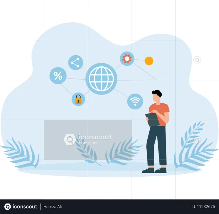 Employee working global network  Illustration