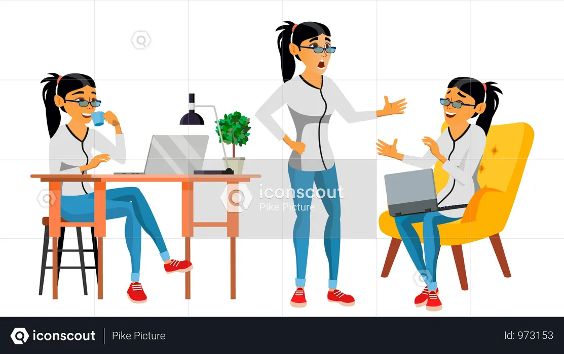 Employee Working In Office  Illustration