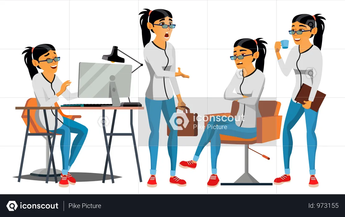 Employee Working In Office On Desk  Illustration