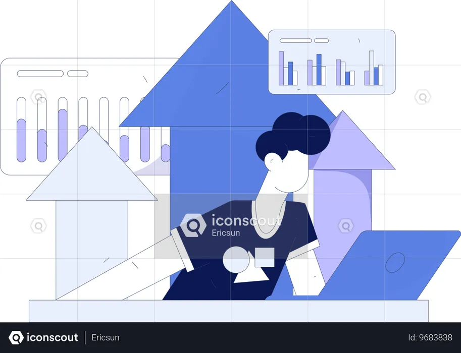 Employee working on business analysis  Illustration