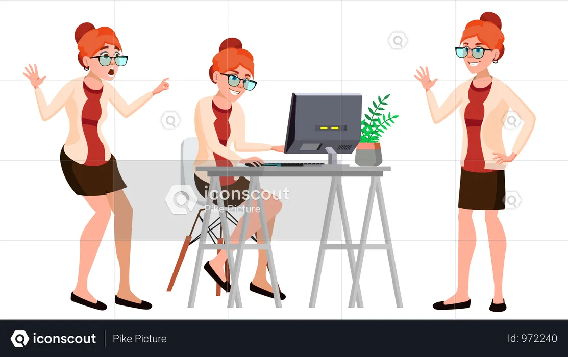 Employee Working On Desk In Office  Illustration