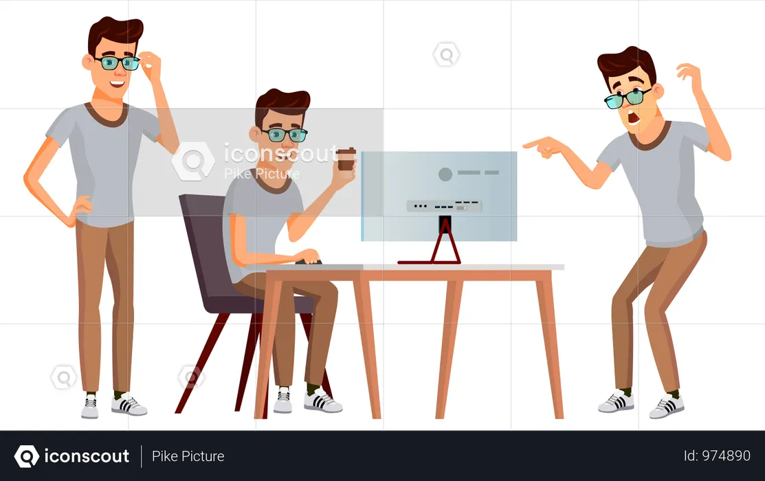 Employee Working On Desk In Office  Illustration