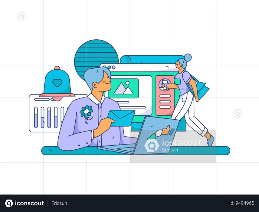 Employee working on graphical data  Illustration