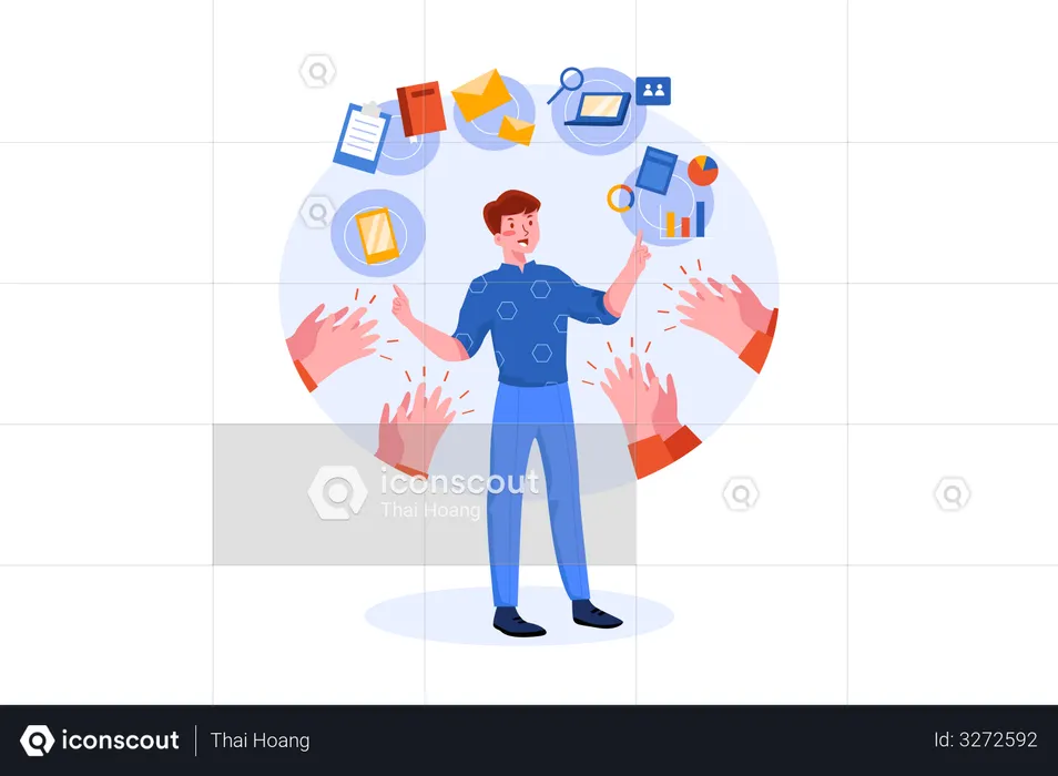 Employee working on multiple task at once  Illustration