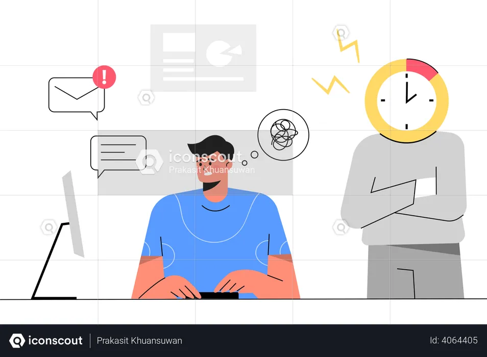 Employee working under deadline  Illustration