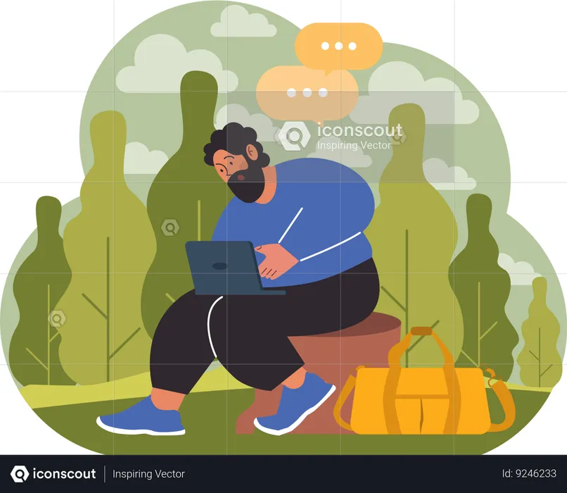 Employee working while camping  Illustration