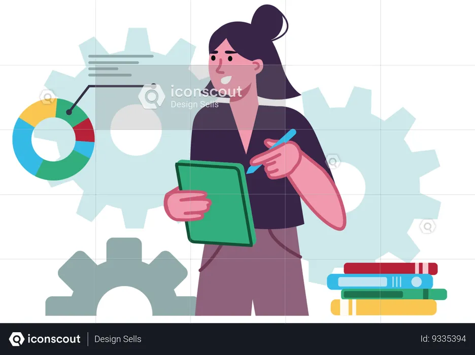 Employee works on business data  Illustration