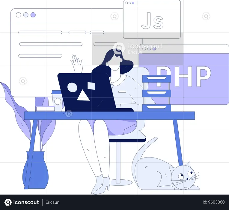 Employee works on coding  Illustration