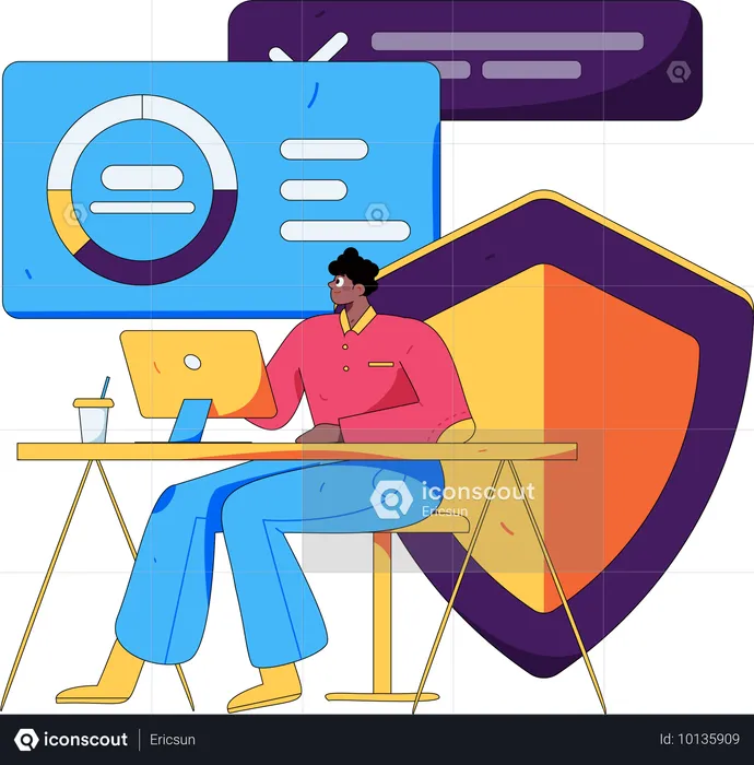 Employee works on data protection methods  Illustration