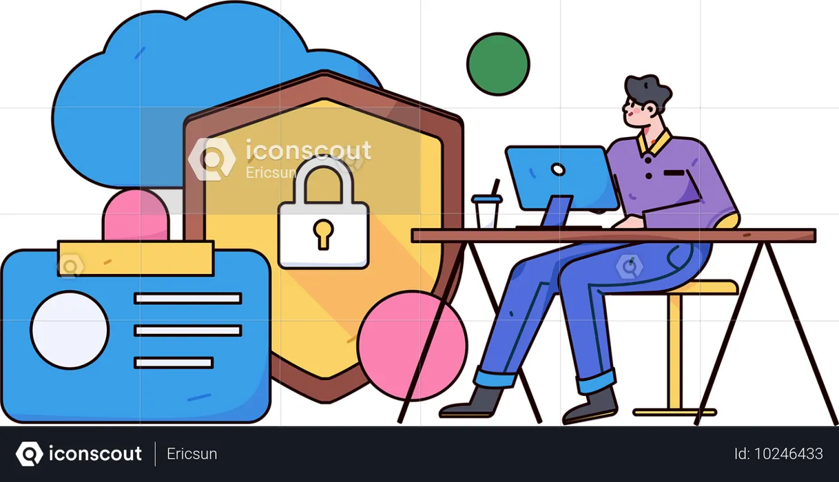 Employee works on data safety principles  Illustration