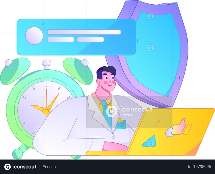 Employee works on data security  Illustration