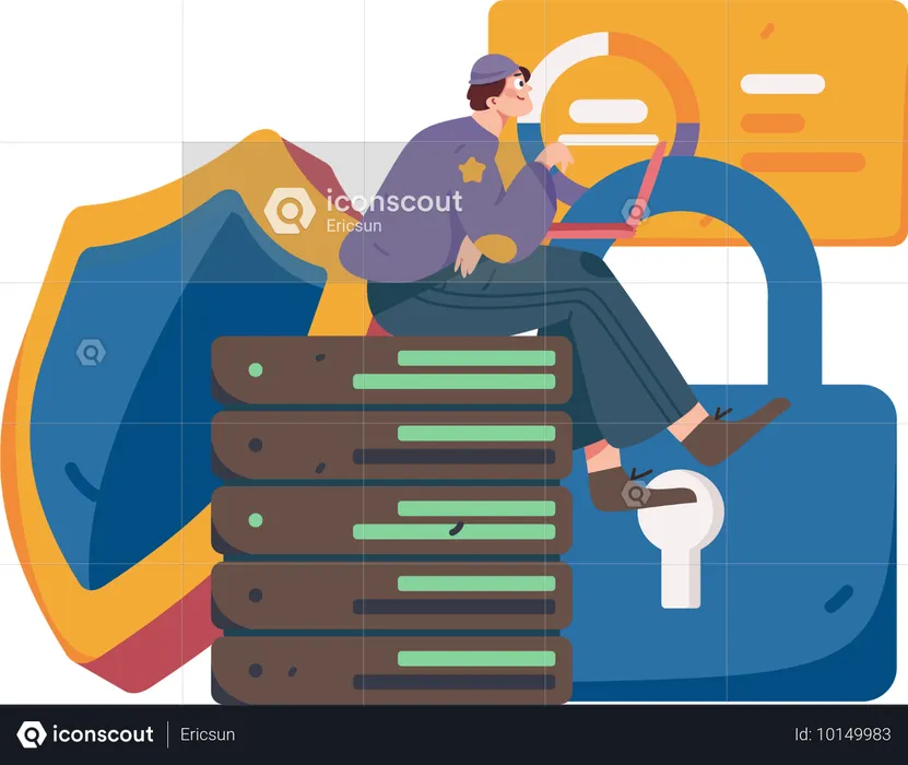 Employee works on database security management  Illustration