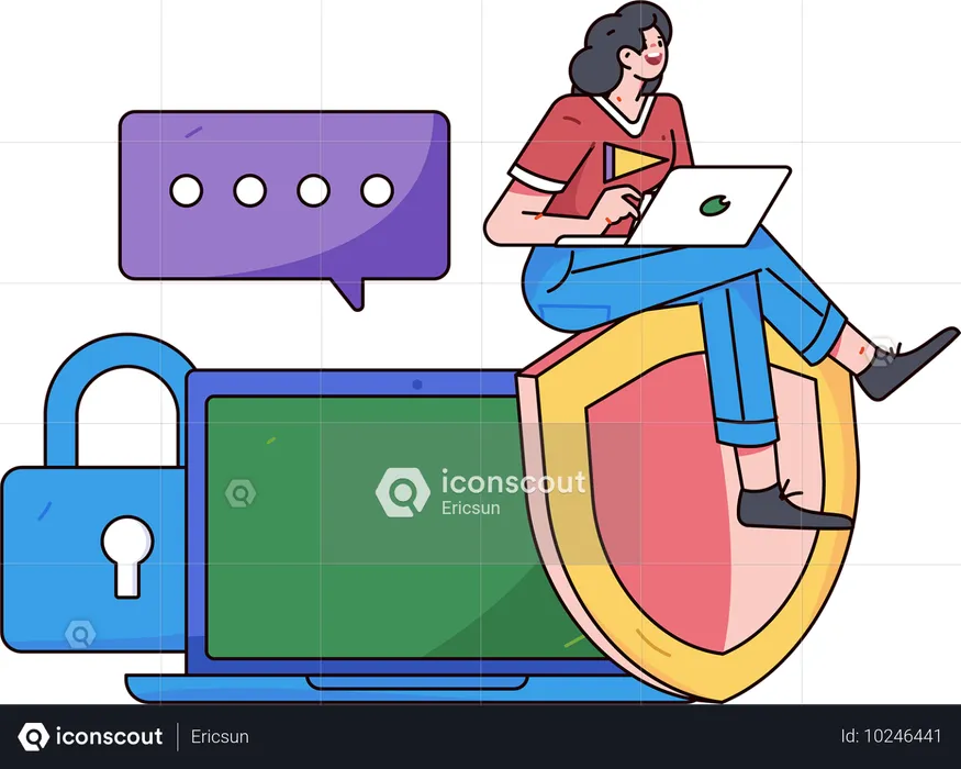 Employee works on encrypted chat messages  Illustration