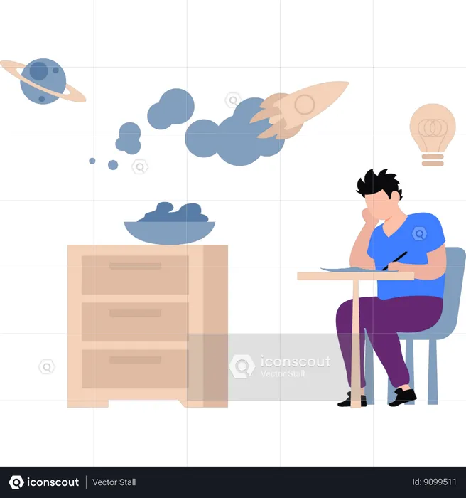 Employee works on idea launch  Illustration