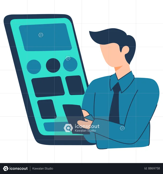 Employee works on mobile phone interface  Illustration
