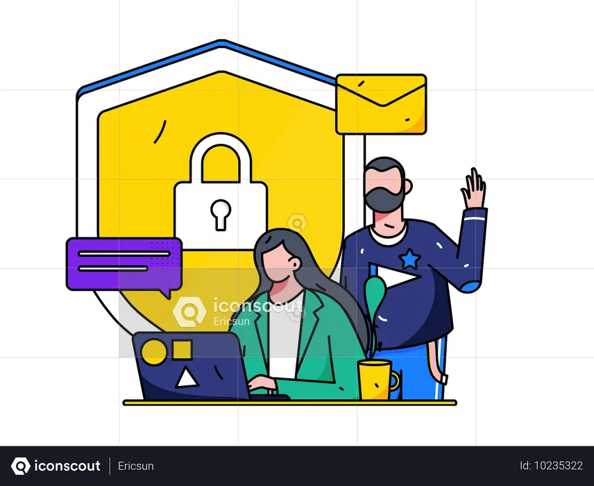 Employee works on system security  Illustration