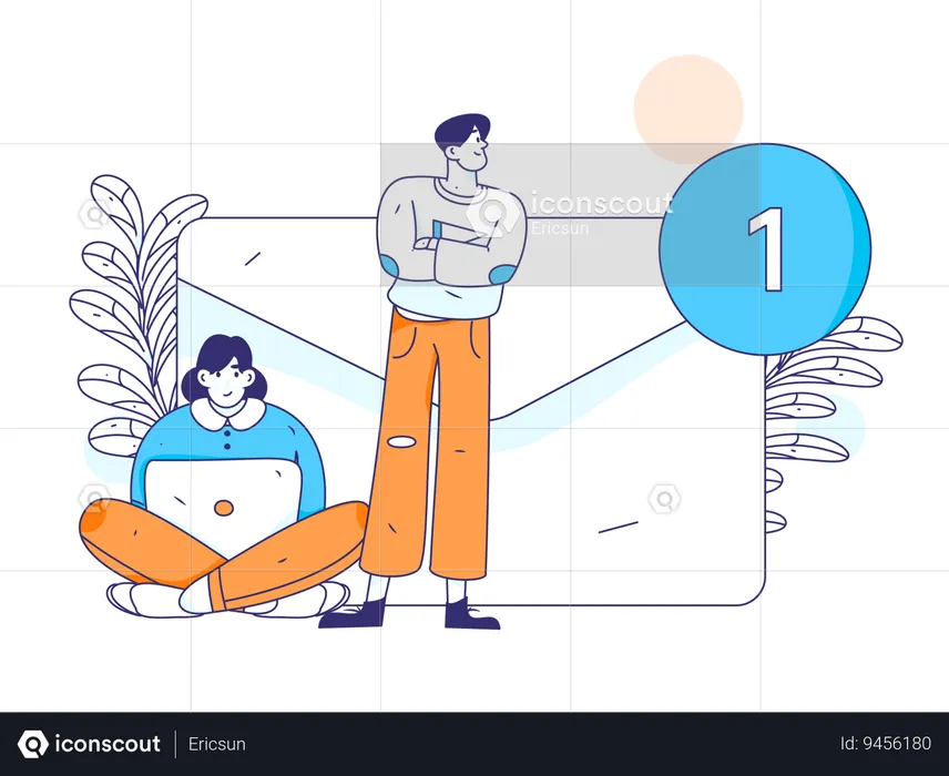 Employee works on unread mails  Illustration