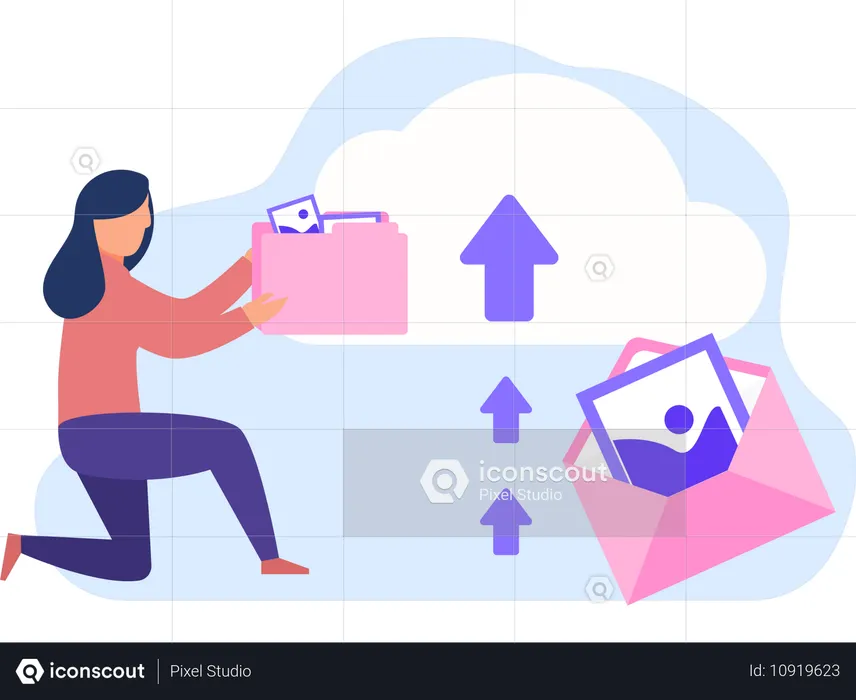 Employee works with Cloud Computing storage  Illustration