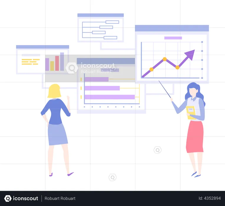 Employees analyze market statistics  Illustration