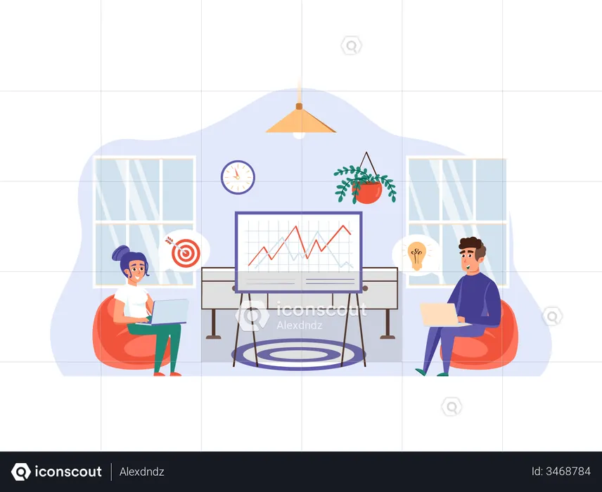 Employees analyzing business growth  Illustration