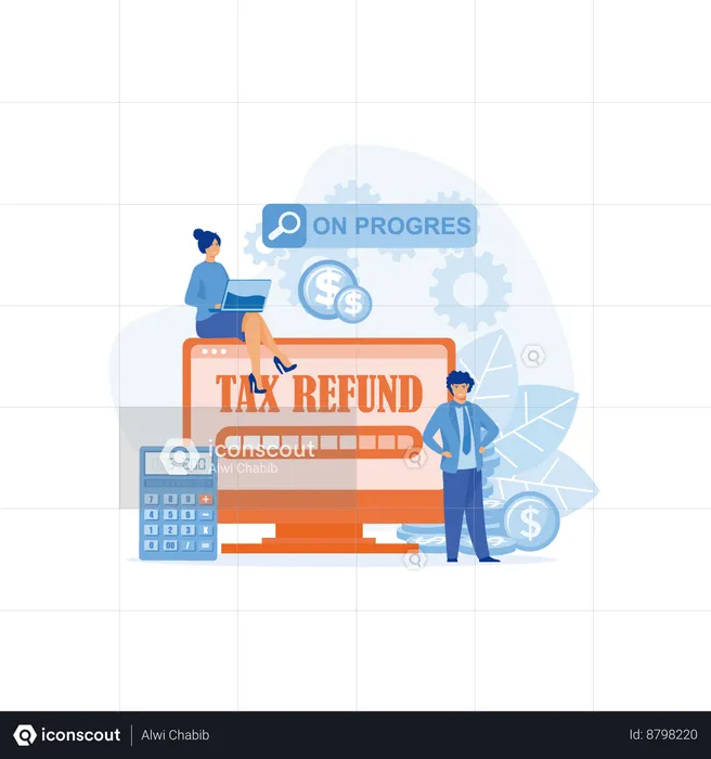 Employees are calculating tax refund  Illustration