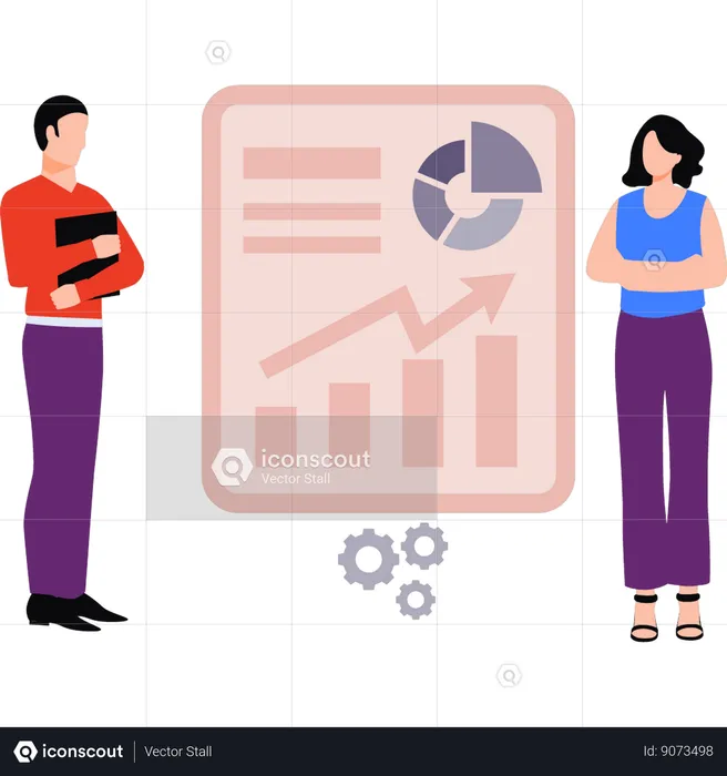 Employees are discussing about growth analysis  Illustration