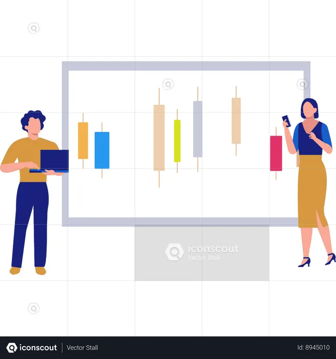 Employees are discussing business chart  Illustration
