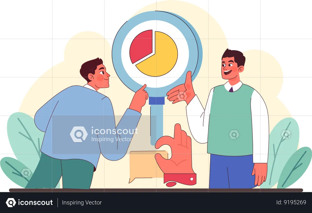 Employees are discussing business piechart  Illustration