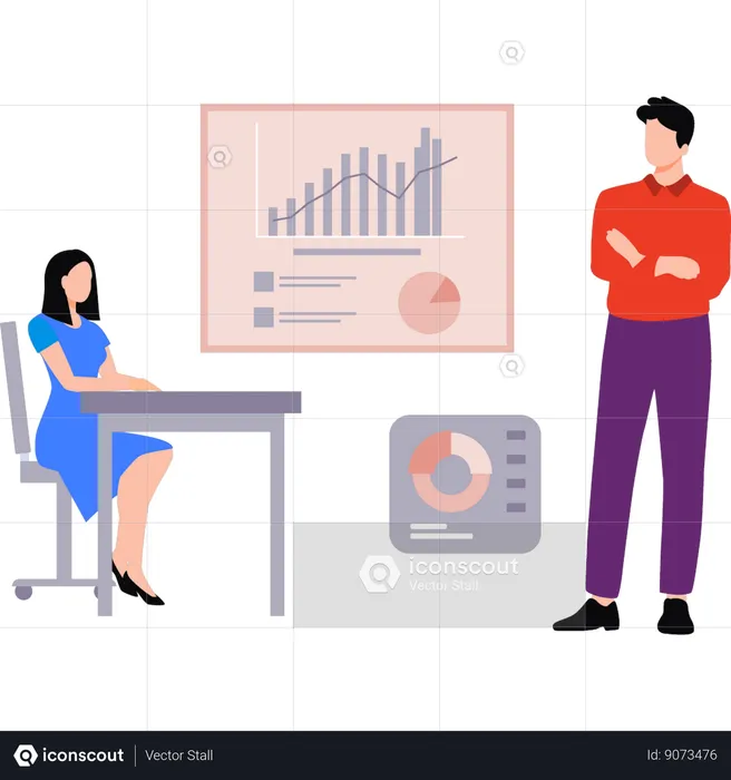 Employees are discussing growth graphs  Illustration