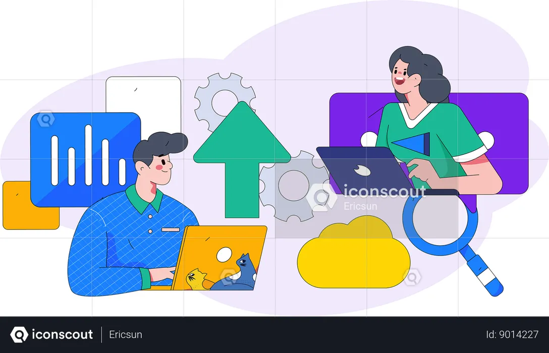 Employees are doing cloud upload  Illustration