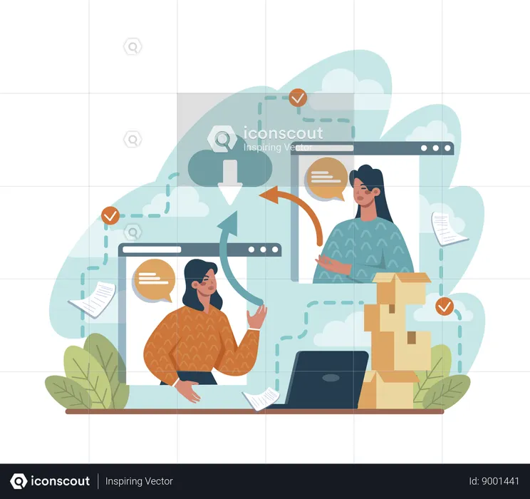 Employees are doing data exchange  Illustration