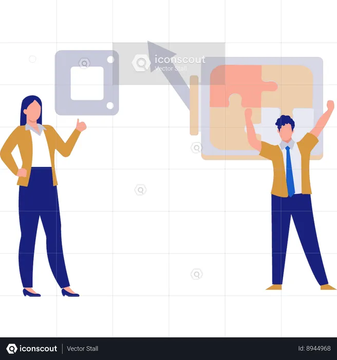 Employees are solving business puzzle  Illustration