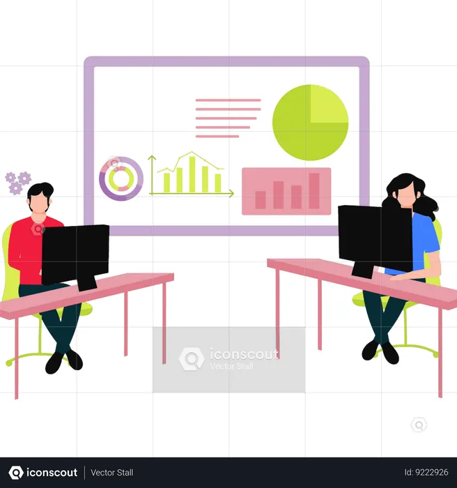 Employees are viewing analysis graph  Illustration