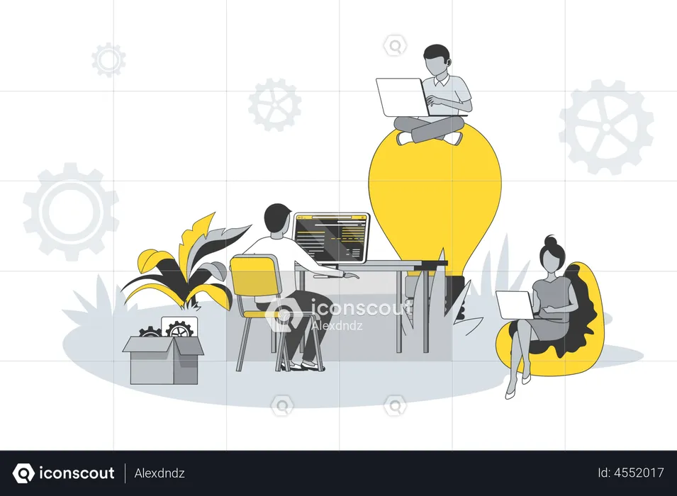 Employees At Coworking Space  Illustration