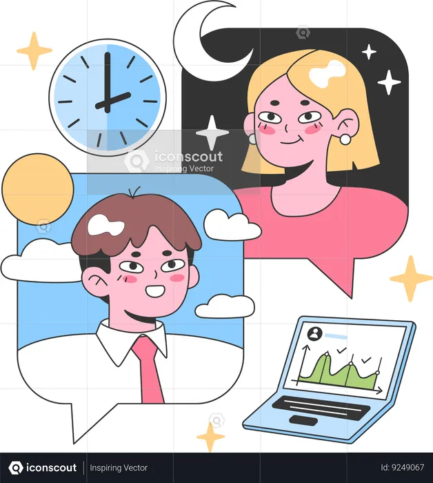 Employees balancing day and night tasks with efficiency  Illustration