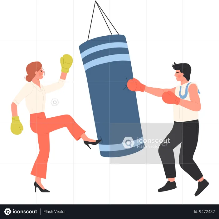 Employees boxing in office  Illustration