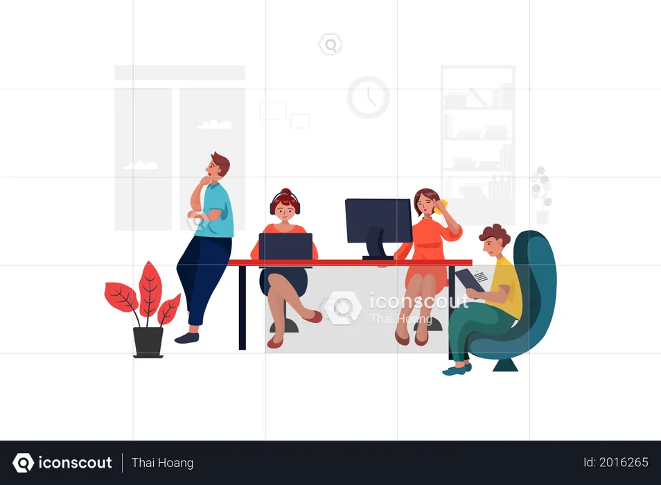 Employees busy in the office  Illustration